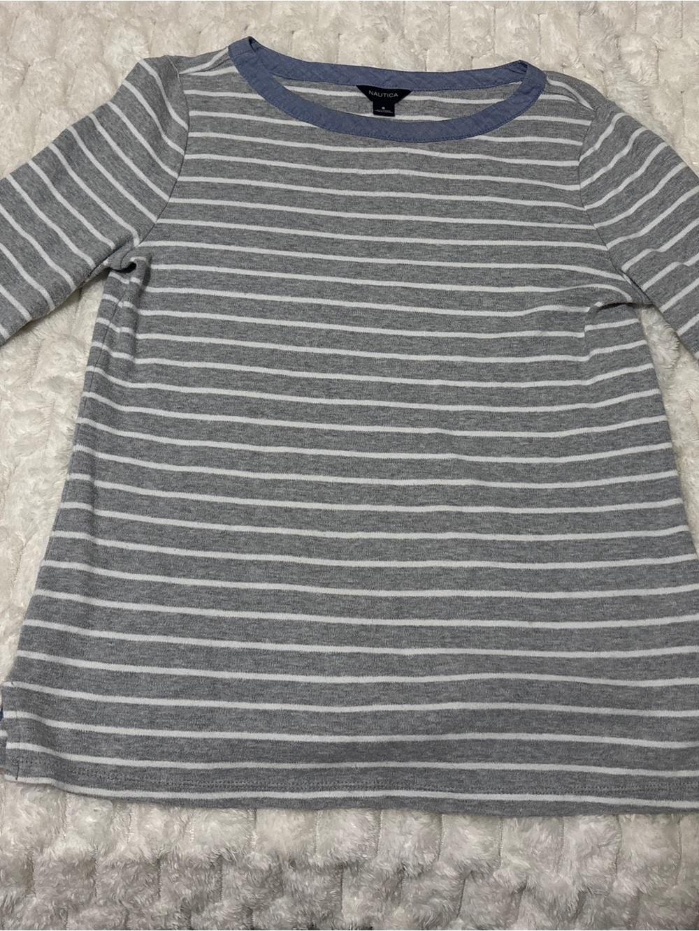 Nautica Gray and White Striped Long Sleeve Tshit